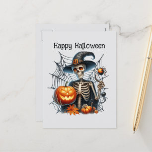 Cute Happy Halloween skeleton Holiday Postcard