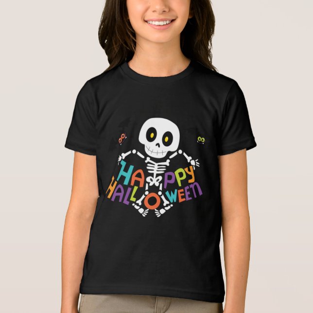 Cute Happy Halloween Skeleton Tri-Blend Shirt (Front)