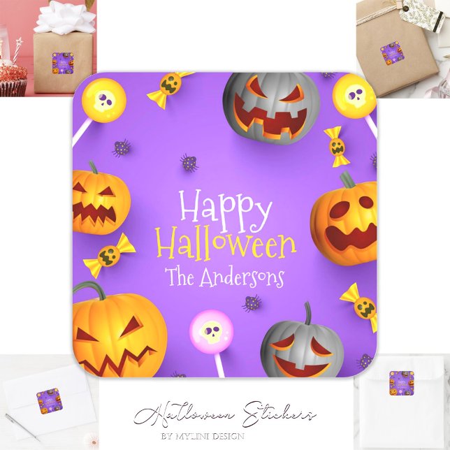 Cute Happy Halloween Trick or Treat Bag Square Sticker (Creator Uploaded)