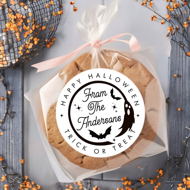 Cute Happy Halloween Trick or Treat Ghost Bats  Classic Round Sticker (Creator Uploaded)