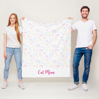 Cute happy hand drawn cats fleece blanket