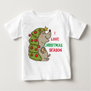 Cute & Happy Hedgehog Christmas theme   Baby T-Shirt