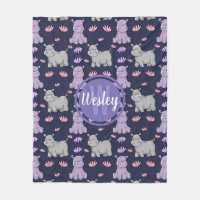 Cute Happy Hippos and Flowers Monogram