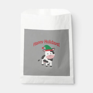Cute Happy Holidays Christmas Elf Cow Favour Bags