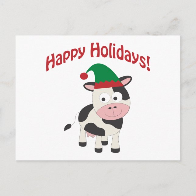 Cute Happy Holidays Christmas Elf Cow Holiday Postcard (Front)