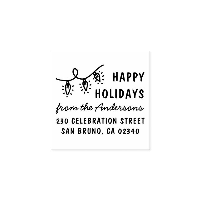 Cute Happy Holidays Christmas Lights Name Address Rubber Stamp (Imprint)