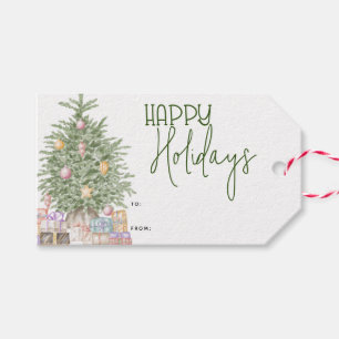 Cute Happy Holidays Christmas Tree Gift Tags