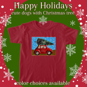 Cute Happy Holidays Dogs with Christmas Tree Car T-Shirt