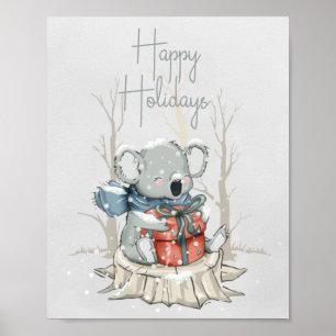 Cute Happy Holidays Koala Winter Poster Paper