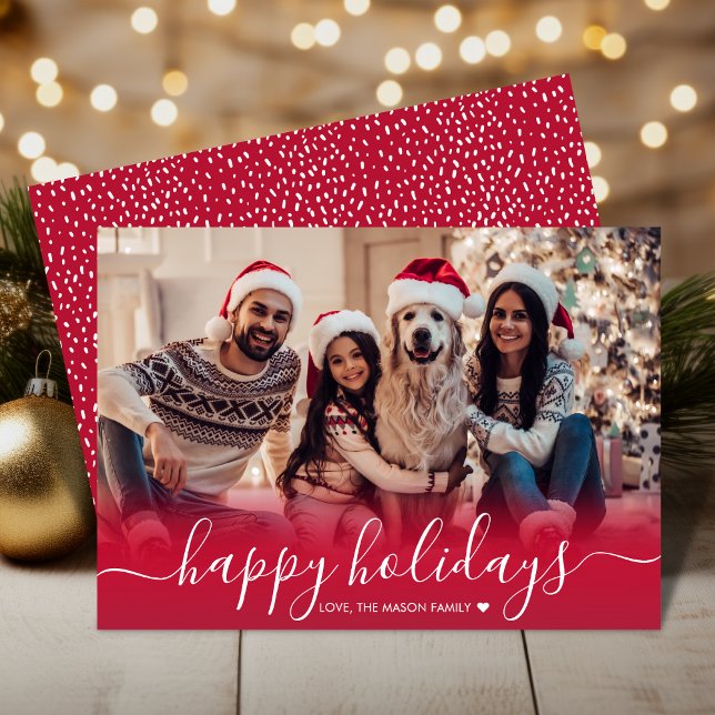Cute Happy Holidays Snowflake Red Photo Christmas Holiday Card (Creator Uploaded)