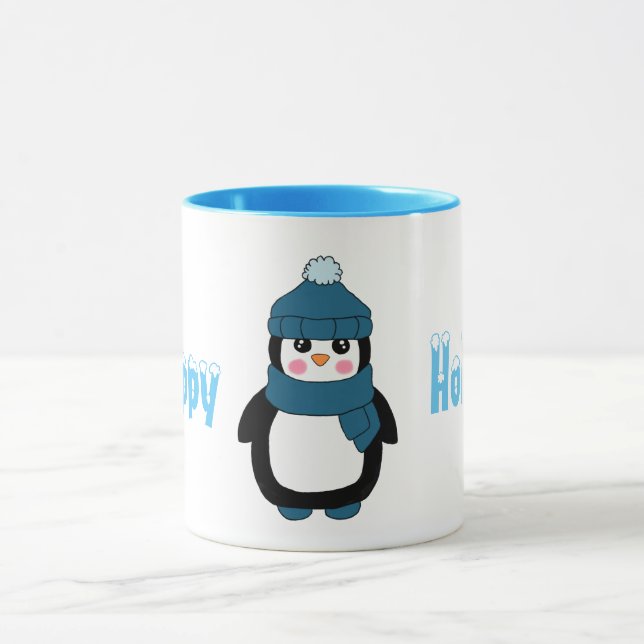 Cute Happy Holidays Winter Penguin Coffee Mug (Center)