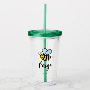 Cute happy honey bee personalised tumbler glass