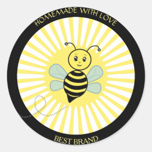 Cute Happy Honeybee Jar Label & Sun Rays Homemade