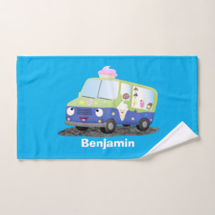 Cute happy ice cream truck cartoon bath towel set