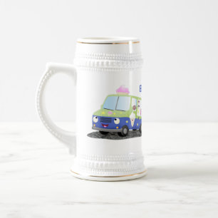 Cute happy ice cream truck cartoon beer stein