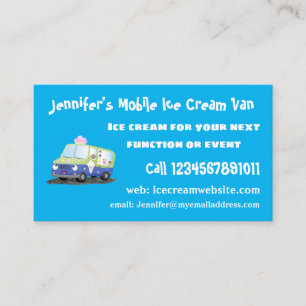 Cute happy ice cream truck cartoon business card