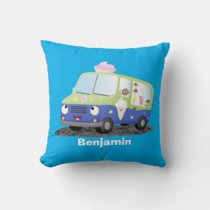 Cute happy ice cream truck cartoon cushion