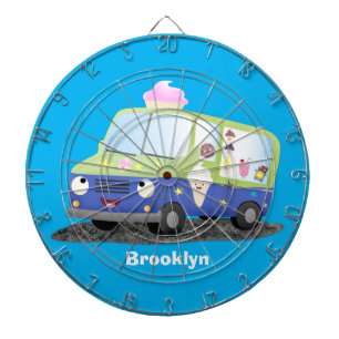 Cute happy ice cream truck cartoon dartboard