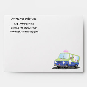 Cute happy ice cream truck cartoon envelope