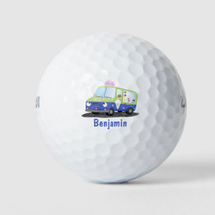 Cute happy ice cream truck cartoon golf balls