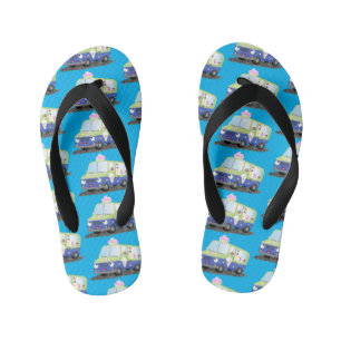 Cute happy ice cream truck cartoon kid's jandals
