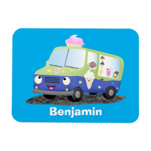 Cute happy ice cream truck cartoon magnet