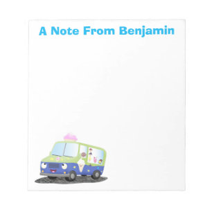 Cute happy ice cream truck cartoon notepad
