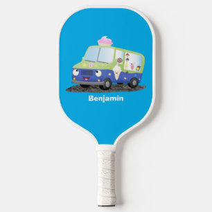 Cute happy ice cream truck cartoon pickleball paddle