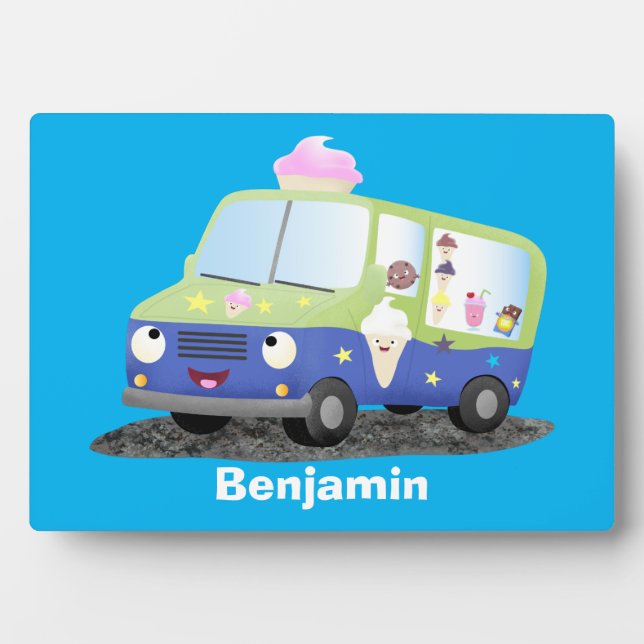 Cute happy ice cream truck cartoon plaque (Front)