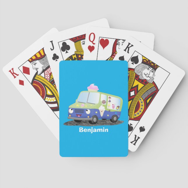 Cute happy ice cream truck cartoon playing cards (Back)