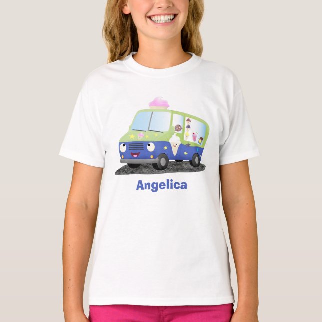 Cute happy ice cream truck cartoon T-Shirt (Front)