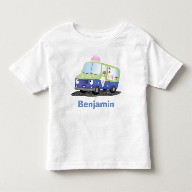 Cute happy ice cream truck cartoon toddler T-Shirt (Front)