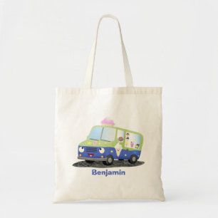 Cute happy ice cream truck cartoon tote bag