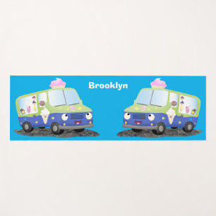 Cute happy ice cream truck cartoon yoga mat