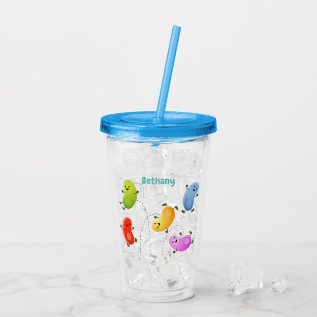 Cute happy jellybeans jumping cartoon illustration acrylic tumbler (Back Ice)