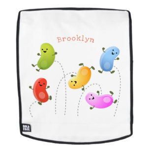 Cute happy jellybeans jumping cartoon illustration backpack