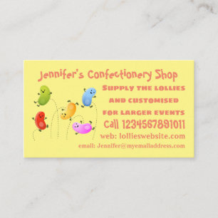 Cute happy jellybeans jumping cartoon illustration business card