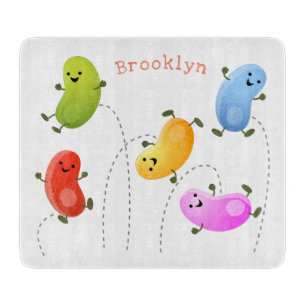 Cute happy jellybeans jumping cartoon illustration cutting board
