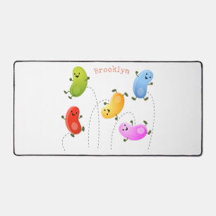 Cute happy jellybeans jumping cartoon illustration desk mat