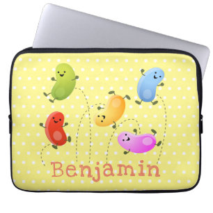 Cute happy jellybeans jumping cartoon illustration laptop sleeve