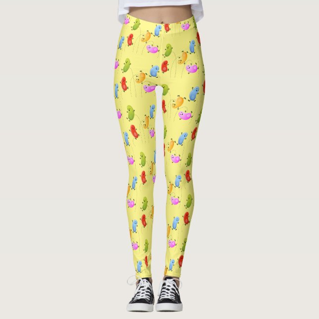 Cute happy jellybeans jumping cartoon illustration leggings (Front)