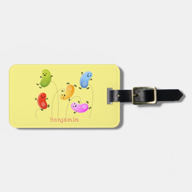 Cute happy jellybeans jumping cartoon illustration luggage tag (Front Horizontal)