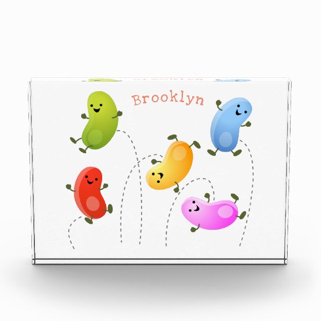Cute happy jellybeans jumping cartoon illustration photo block (Front)