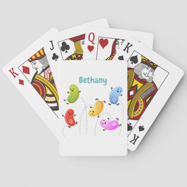 Cute happy jellybeans jumping cartoon illustration playing cards (Back)