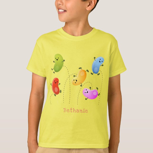 Cute happy jellybeans jumping cartoon illustration T-Shirt (Front)
