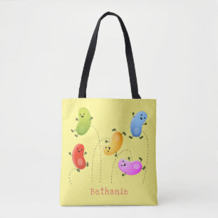 Cute happy jellybeans jumping cartoon illustration tote bag