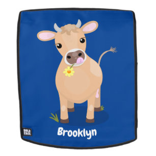 Cute happy jersey cow and flower cartoon backpack