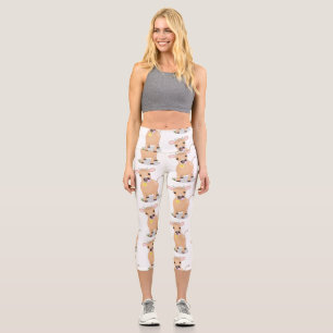 Cute happy jersey cow and flower cartoon capri leggings
