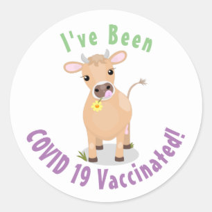 Cute happy jersey cow and flower cartoon classic round sticker