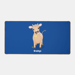 Cute happy jersey cow and flower cartoon desk mat